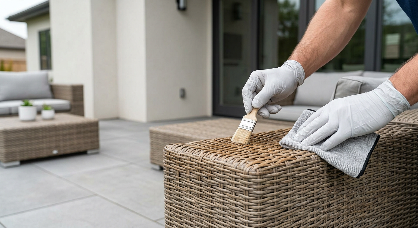 Patio Furniture Maintenance: The Ultimate 8-Point Checklist for 2026 4 A close-up of a person restoring metal furniture, a key part of Patio Furniture Maintenance: The Ultimat.