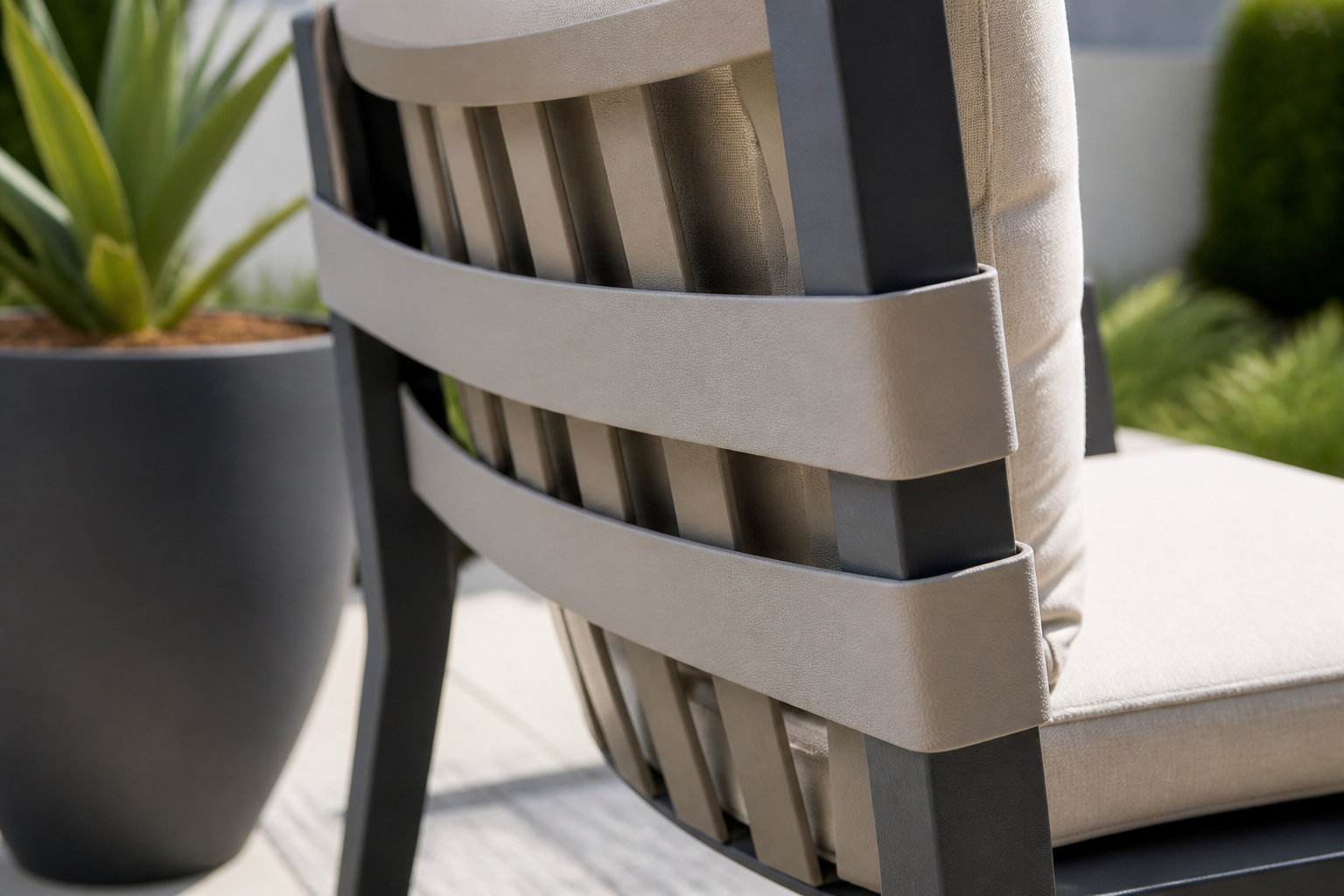 Durable Double Wrap Vinyl Straps on a modern patio chair