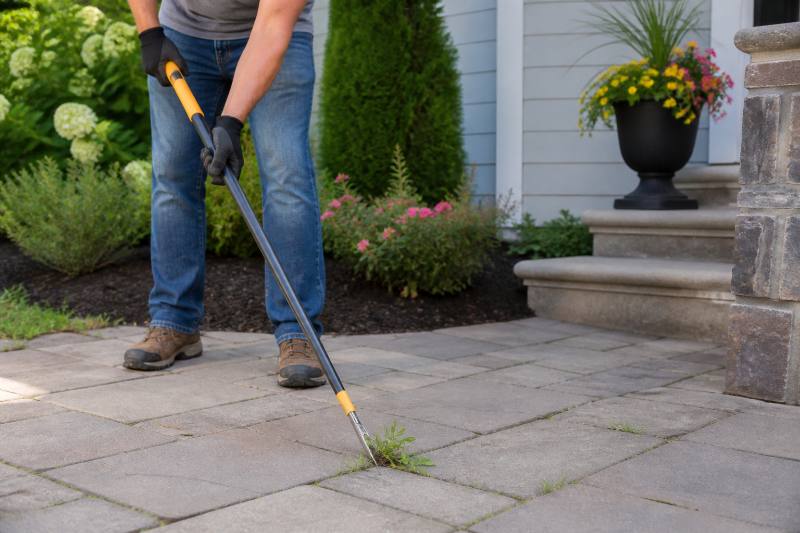 Patio Maintenance Tools: 6 Essential Gadgets for Comfort 4 Various Patio Maintenance Tools, including a pressure washer and brushes, neatly arranged on a clean patio, emphasizing efficiency and care.