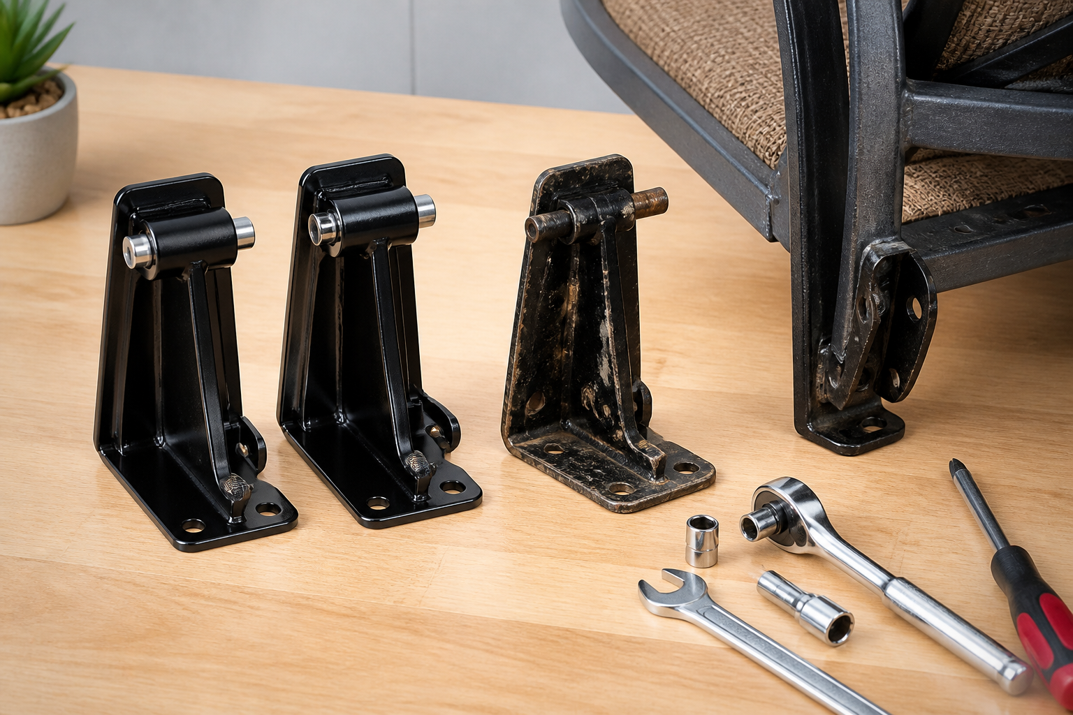 Repaired Hanamint Chair Brackets making a patio chair stable