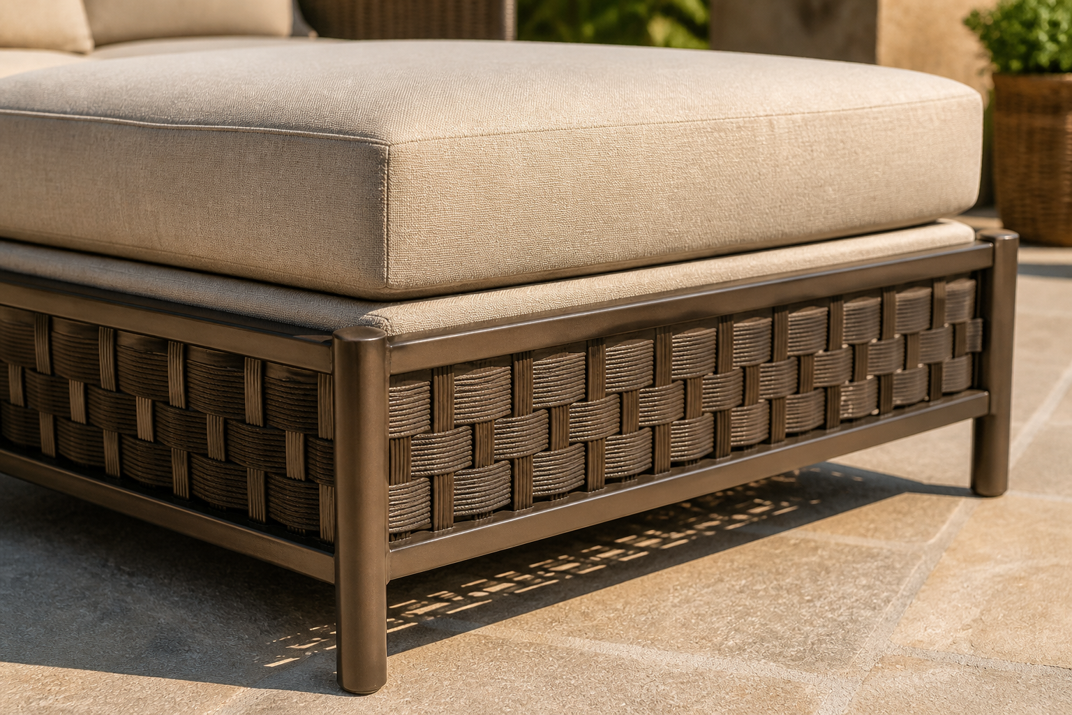 Brown Jordan Ottoman: 7 Ultimate Upgrades for Timeless... 4 Close-up of a Brown Jordan Ottoman with new glides and freshly painted frame