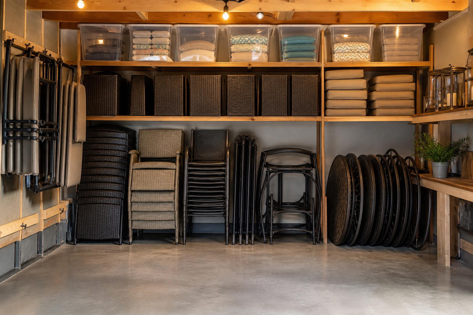 Patio Furniture Storage: 8 Brilliant Off-Season... 4 Organized Patio Furniture Storage in a clean shed