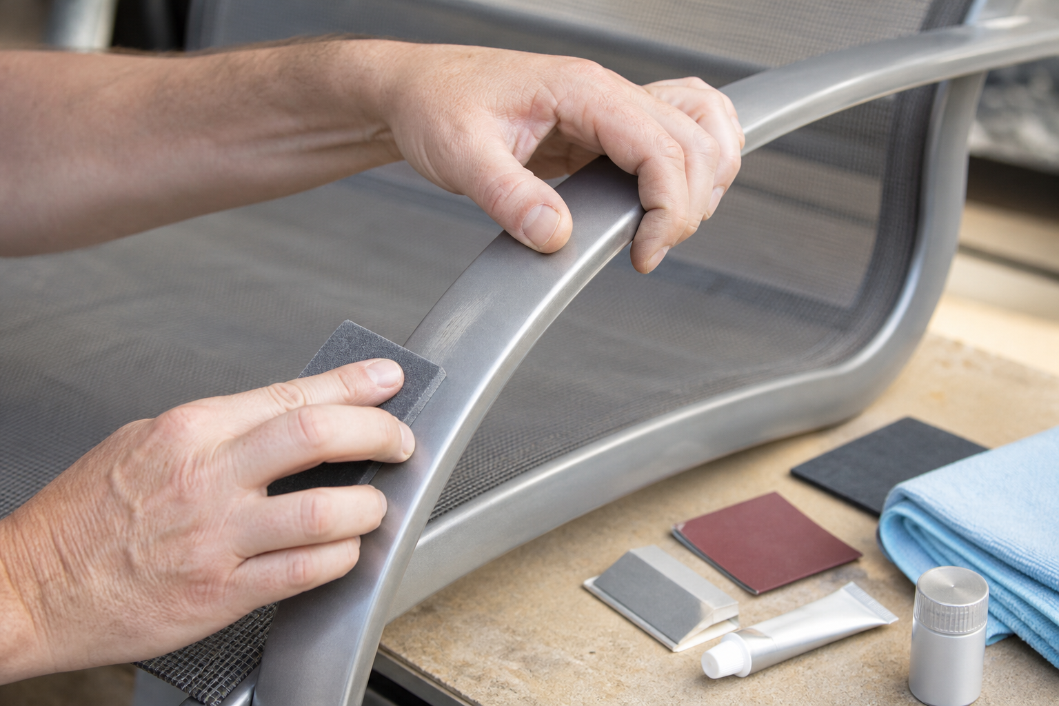 Tropitone Frame Repair process on an aluminum patio chair frame